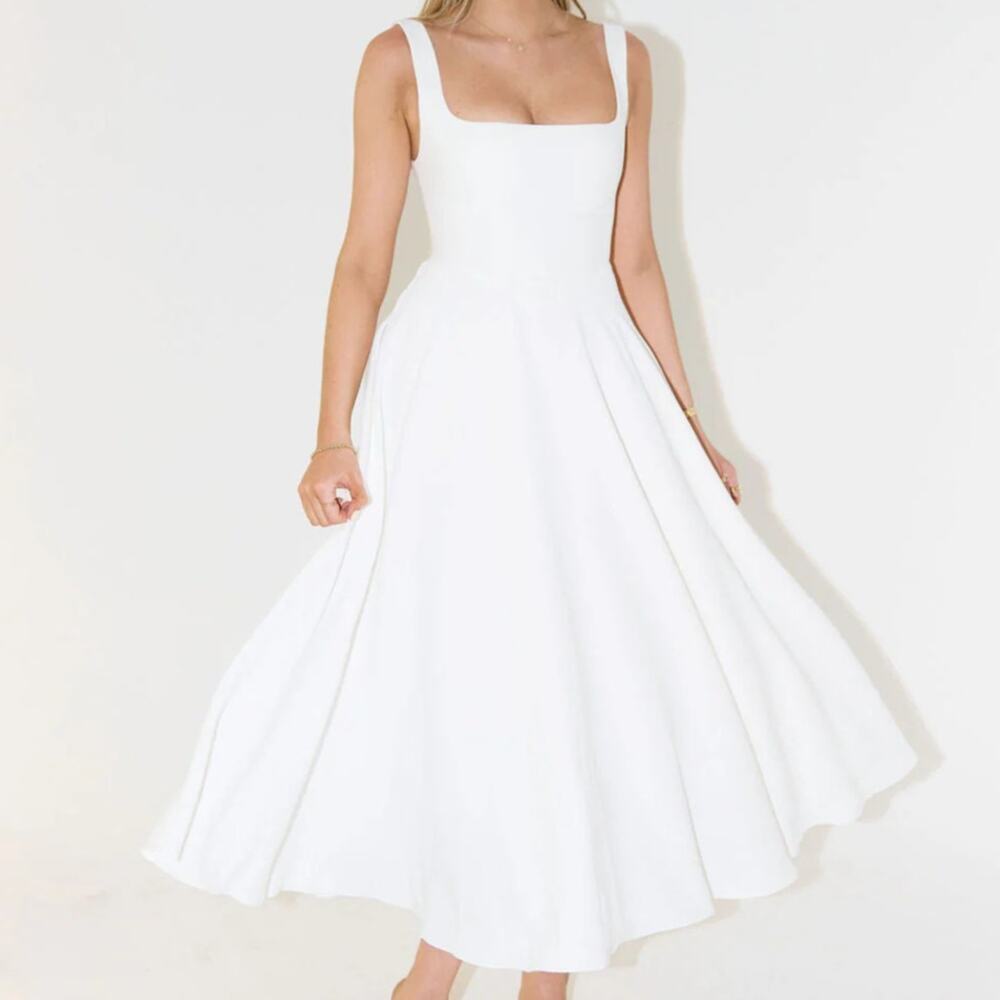 NWT Odd Muse The Ultimate Muse High Waist Square Neck Midi Dress White XS